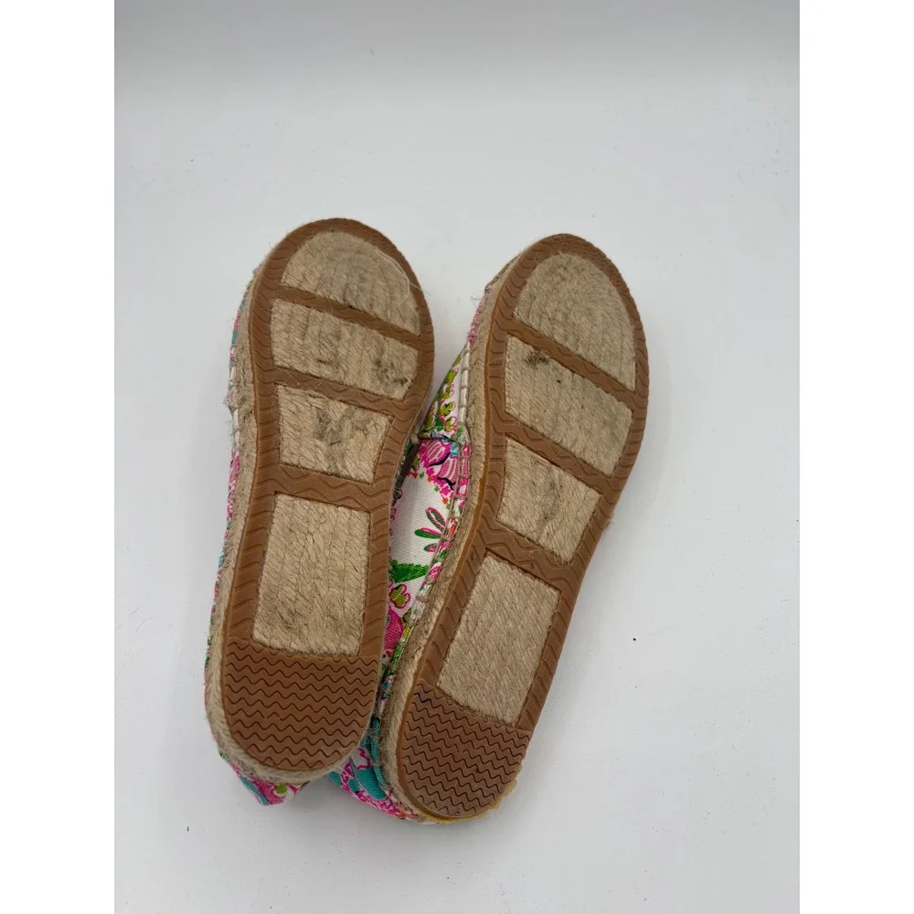 Lilly Pulitzer Target Floral Espadrille Flats Pink Green Gold Cap Toe Women 10.5